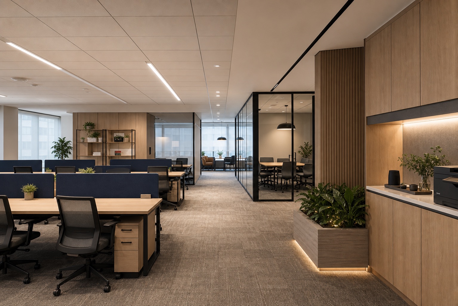 Completed modern office fit-out workspace