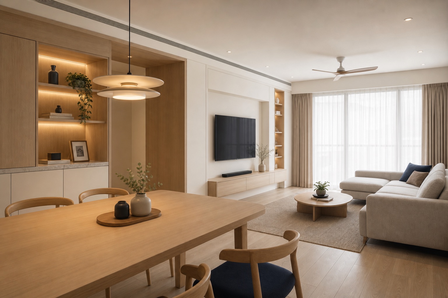 Completed warm open-plan home renovation with natural light